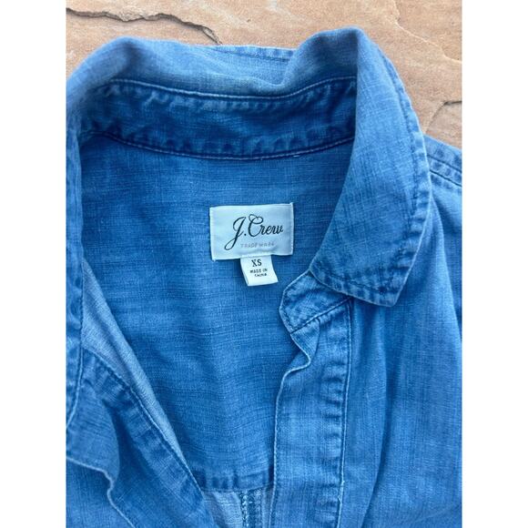J. Crew Dress Size XS Long Sleeve Chambray Blue Denim Shirt Tunic Pullover - Picture 3 of 5